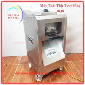 Máy Thái Thịt Tươi Sống DQ8 – Ảnh chất liệu inox, chụp cận inox sáng bóng, chất liệu inox bền đẹp, năng suất cao.