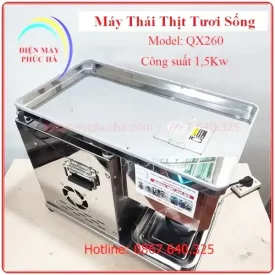 Máy Thái Thịt Tươi Sống QX260 – Ảnh chi tiết cấu tạo khay nạp, chất liệu inox bền đẹp, cửa nạp lớn cho năng suất cao.