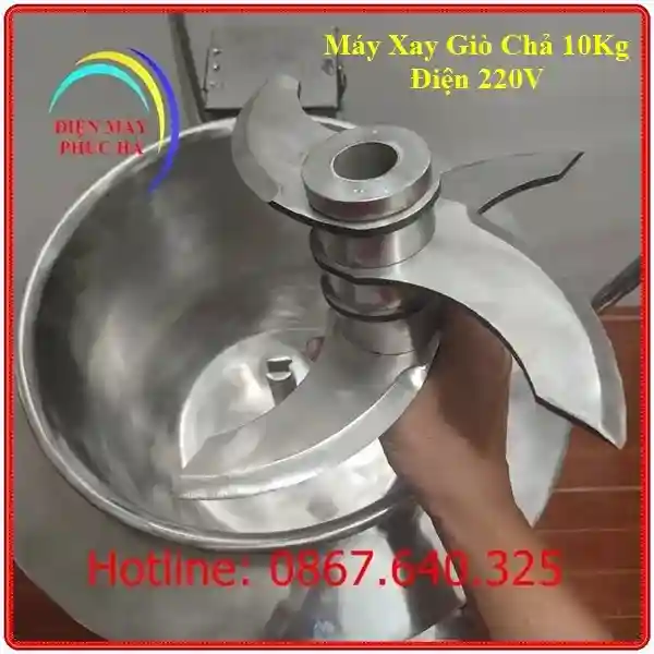 Máy Xay Giò Chả 10Kg Điện 1 Pha: bộ dao bằng inox 304, rút thả thuận tiện khi sử dụng