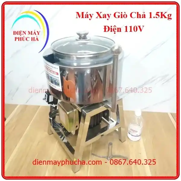 Máy xay giò chả 2kg dùng điện 110v cối xay inox 304 khung chân chắc chắn, dao xay rút thả tiện lợi