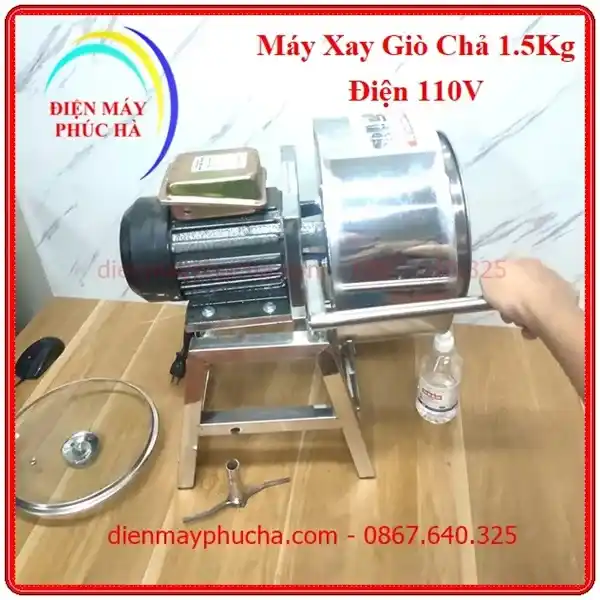 Máy xay giò chả 2kg dùng điện 110v cối xay inox 304 có thể lật nghiêng 90 độ để đổ mọc ra khi xay xong, khi vệ sinh cũng thuận lợi