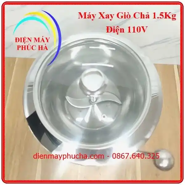 Máy xay giò chả 2kg dùng điện 110v cối xay inox 304 có nắp kính cường lực, dễ dàng nhìn vào trong khi xay.