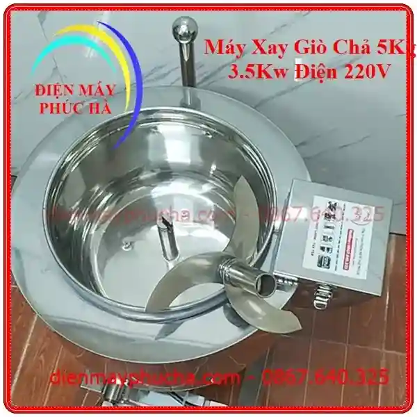 Máy Xay Giò Chả 5Kg 3,5Kw 220V – góc chụp 5, cấu tạo chi tiết dao xay: cánh 3 lưỡi sắc bén, chất liệu dao và trục dao là inox 304