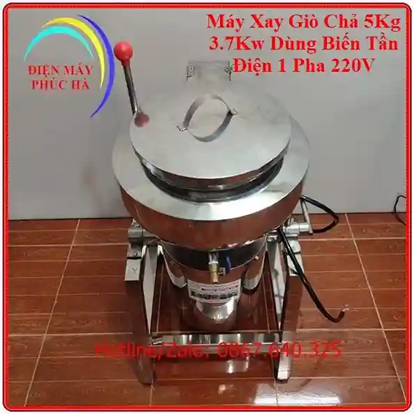 Máy Xay Giò Chả 5Kg Biến Tần 1 Pha – góc chụp 2, cấu tạo chi tiết rõ nét, vật liệu cối xay inox 304, motor Nhật khỏe, bền bỉ.