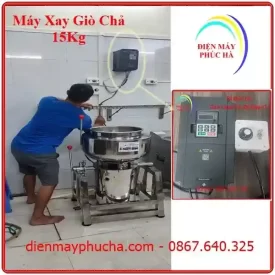 Máy Xay Giò Chả 15Kg Biến Tần 3 pha – góc chụp 3: bộ biến tần và cụm chiết áp để điều chỉnh tốc độ xay