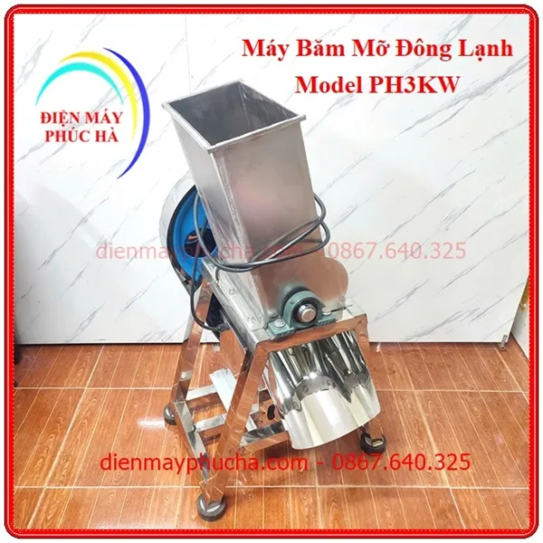 Máy Chặt Mỡ Đông Lạnh 3Kw 380v - Ảnh tổng thể sản phẩm, toàn thân, góc chính diện, chất liệu inox bền đẹp, năng suất cao.
