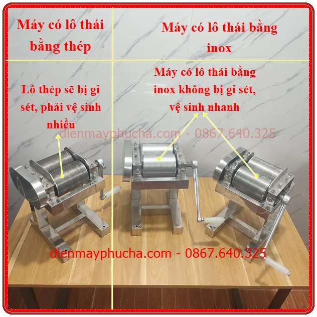 Khác biệt của 2 mẫu máy thái bì heo quay tay lô thép và lô inox