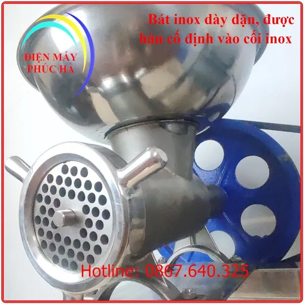 Máy xay đùn thịt cối inox 22 có phễu chứa thịt inox dày