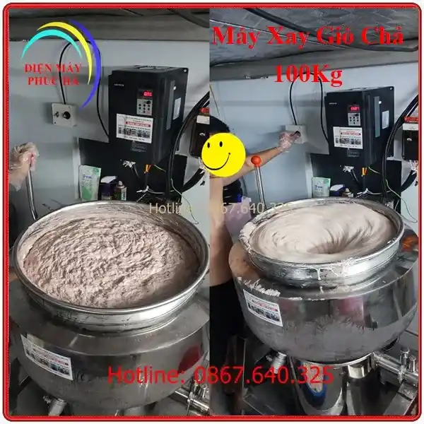 Máy Xay Giò Chả 100Kg Biến Tần 3 pha – cối nghiêng 90 độ để đổ mọc và dễ dàng vệ sinh