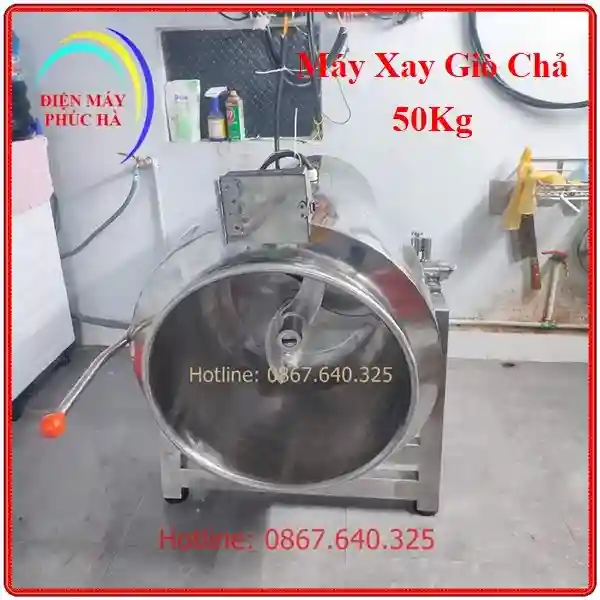 Máy Xay Giò Chả 50Kg Biến Tần 3 pha – cối nghiêng 90 độ để đổ mọc và dễ dàng vệ sinh