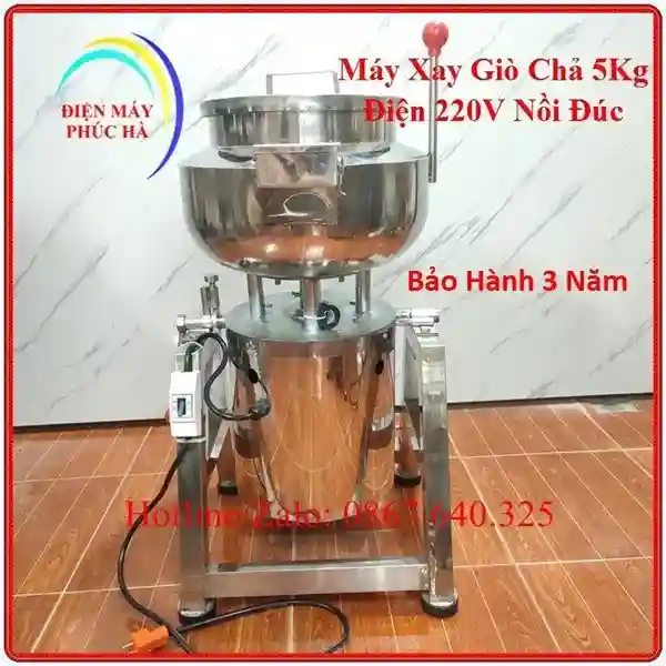 Máy Xay Giò Chả 5Kg Inox 304 – góc chụp 1, cấu tạo chi tiết rõ nét, vật liệu inox, motor khỏe, bền bỉ.