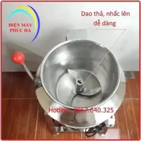 Máy Xay Giò Chả 5Kg 3,5Kw 220V inox 304 nồi đúc – góc chụp 4, cấu tạo chi tiết rõ nét bên trong cối xay, dao thả inox, cối inox 304, bao đá xung quanh cối xay