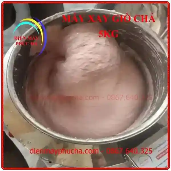 Máy Xay Giò Chả 5Kg 3,5Kw 220V inox 304 nồi đúc – góc chụp 6, thịt sau khi xay thành mọc, rất nhuyễn và có độ bóng, không bị nóng mọc