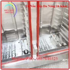 Tủ nấu hấp đa năng 24 khay chia thành 2 khoang hoạt động độc lập
