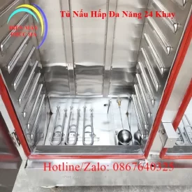 Tủ nấu hấp đa năng 24 khay có phao cấp nước tự động, có thanh nhiệt inox 304 siêu bền