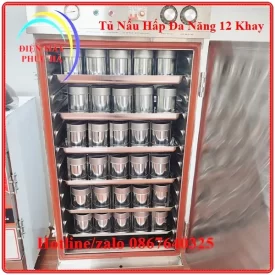Tủ nấu hấp đa năng 12 khay được chế tạo từ inox chất lượng cao, hệ thống điện thiết kế thông minh, có van xả áp an toàn