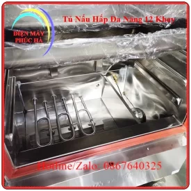 Tủ nấu hấp đa năng 12 khay có phao cấp nước tự động, có thanh nhiệt inox 304 siêu bền