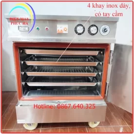 Tủ nấu hấp đa năng 4 khay có khay kích thước 60x40cm, dùng điện 1 pha 220V hoặc 3 pha 380V, có chỉnh nhiệt, cài đặt thời gian nấu hấp