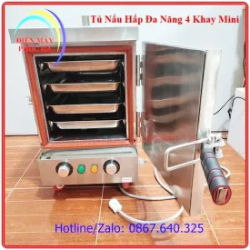 Tủ nấu hấp đa năng 4 khay mini có khay kích thước 40x30cm, dùng điện 1 pha 220V, có chỉnh nhiệt, cài đặt thời gian nấu hấp