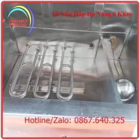 Tủ nấu hấp đa năng 6 khay có phao cấp nước tự động, có thanh nhiệt inox 304 siêu bền