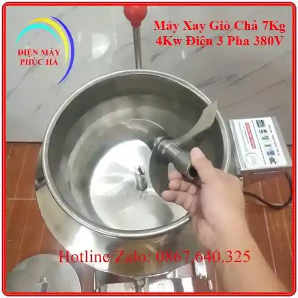 Máy Xay Giò Chả 7Kg Điện 3 Pha: bộ dao bằng inox 304, rút thả thuận tiện khi sử dụng