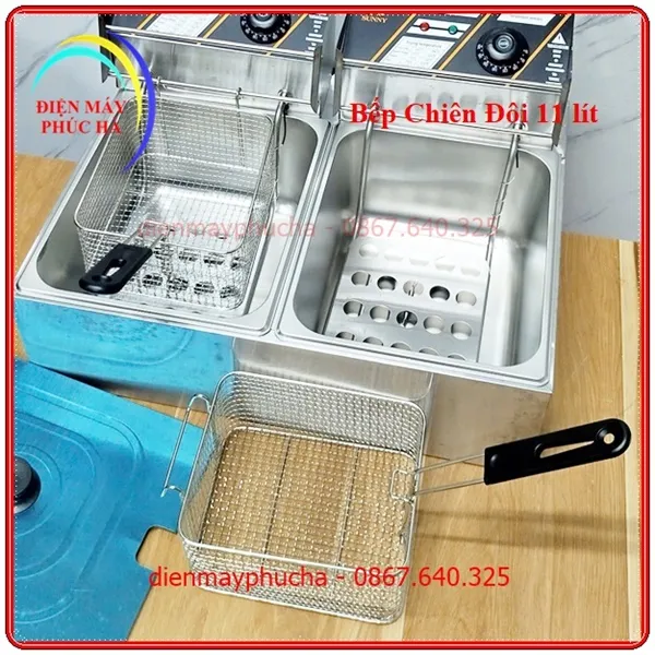 Bếp chiên đôi dùng điện loại 11lit tiện lợi khi sử dụng để chiên 2 loại thực phẩm khác nhau