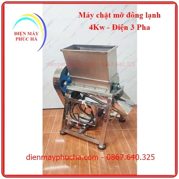 Máy Chặt Mỡ Đông Lạnh 4Kw 380v - Ảnh tổng thể sản phẩm, toàn thân, góc chính diện, chất liệu inox bền đẹp, năng suất cao.