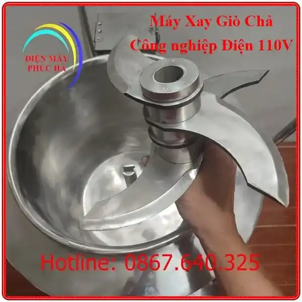 Máy Xay Giò Chả công nghiệp 5kg 7kg 10kg 15kg 20kg điện 110V: bộ dao 4 lưỡi bằng inox 304, rút thả thuận tiện khi sử dụng