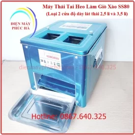 Máy Thái Tai Heo Làm Giò Xào SS80 Độ Dày Lát Thái 2,5 và 3,5mm - Ảnh tổng thể sản phẩm, toàn thân, góc chính diện, chất liệu inox bền đẹp, năng suất cao.