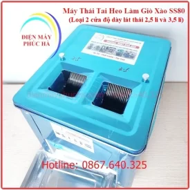 Máy Thái Tai Heo Làm Giò Xào SS80 Độ Dày Lát Thái 2,5 và 3,5mm - Ảnh 2 cửa cho tai heo vào để cắt, với bên trái là cỡ lát thái 2,5mm, bên phải là cỡ lát thái 3,5mm.