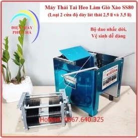 Máy Thái Tai Heo Làm Giò Xào SS80 Độ Dày Lát Thái 2,5 và 3,5mm - Ảnh bộ dao nhấc ra khỏi máy dễ dàng để vệ sinh. Chất liệu lưỡi dao làm bằng thép không gỉ có độ cứng cao, rất sắc bén.