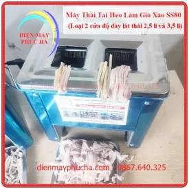 Máy Thái Tai Heo Làm Giò Xào SS80 Độ Dày Lát Thái 2,5 và 3,5mm - Ảnh thực tế sử dụng, máy thái ra thành phẩm là tai heo đã cắt nhỏ với 2 đọ dày khác nhau, phù hợp làm giò xào, giò thủ.