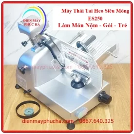 Máy Thái Tai Heo Siêu Mỏng ES250 Để Làm Nộm, Gỏi, Tré - Ảnh chi tiết cấu tạo, lưỡi dao, bàn đẩy, chất liệu inox và nhôm đúc bền đẹp, tạo ra lắt thái mỏng, đều.