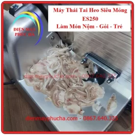 Máy Thái Tai Heo Siêu Mỏng ES250 Để Làm Nộm, Gỏi, Tré - Ảnh thực tế sử dụng, máy đang thái tai heo tại nhà khách hàng.
