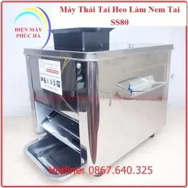 Máy Thái Tai Heo Làm Nem Thính SS80 Độ Dày Lát Thái 2mm - Ảnh nhìn nghiêng của máy, với chất liệu inox bao quanh máy bền - đẹp, thiết kế gọn nhẹ, năng suất cao.
