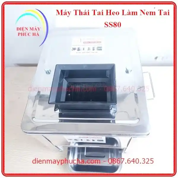 Máy Thái Tai Heo Làm Nem Thính SS80 Độ Dày Lát Thái 2mm - Ảnh chi tiết phễu nạp liệu tiện lợi, an toàn cho người sử dụng.