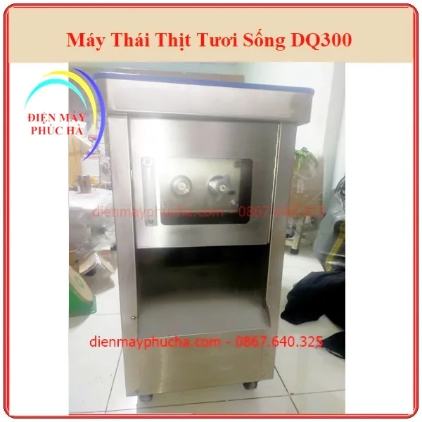 Máy Thái Thịt Tươi Sống DQ300 - Ảnh tổng thể sản phẩm, toàn thân, góc chính diện, chất liệu inox bền đẹp, năng suất cao.