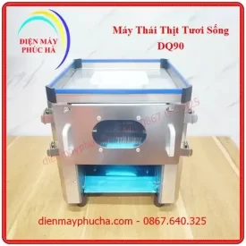 Máy Thái Thịt Tươi Sống DQ90 - Ảnh tổng thể sản phẩm, toàn thân, góc chính diện, chất liệu inox bền đẹp, năng suất cao.