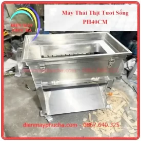 Máy Thái Thịt Tươi Sống Công Nghiệp PH40CM – Ảnh tổng thể sản phẩm, toàn thân, góc chính diện, chất liệu inox bền đẹp, năng suất cao.