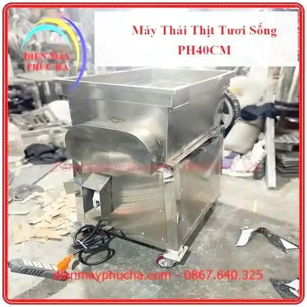 Máy Thái Thịt Tươi Sống Công Nghiệp PH40CM – Ảnh chất liệu inox, chụp cận inox sáng bóng, chất liệu inox bền đẹp, năng suất cao.