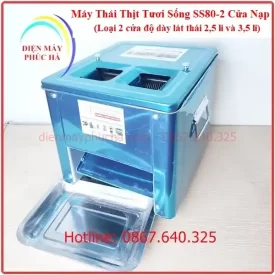 Máy Thái Thịt Tươi Sống SS80 Độ Dày Lát Thái 2,5 và 3,5mm – Ảnh chi tiết cấu tạo, lưỡi dao, khay nạp, motor, chất liệu inox bền đẹp, năng suất cao.
