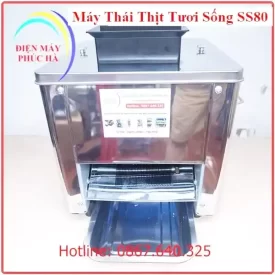 Máy Thái Thịt Tươi Sống SS80 Độ Dày Lát Thái 2-3,5-5-7mm – Ảnh tổng thể sản phẩm, toàn thân, góc chính diện, chất liệu inox bền đẹp, năng suất cao.