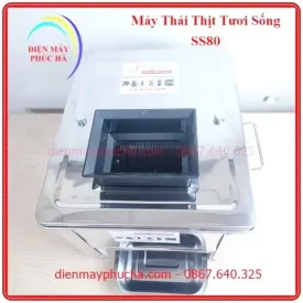 Máy Thái Thịt Tươi Sống SS80 Độ Dày Lát Thái 2-3,5-5-7mm – Ảnh chất liệu inox, chụp cận inox sáng bóng, chất liệu inox bền đẹp, năng suất cao.