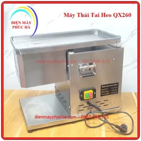 Máy Thái Tai Heo QX260 - Ảnh tổng thể sản phẩm, toàn thân, góc chính diện, chất liệu inox bền đẹp, năng suất cao.