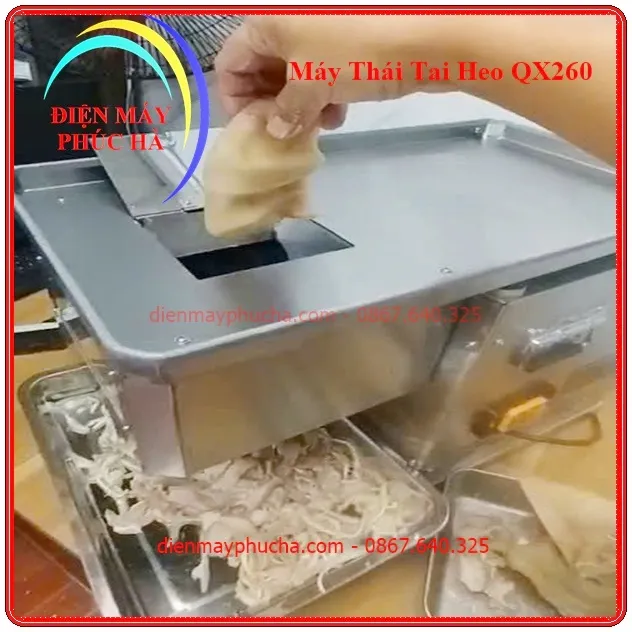 Máy Thái Tai Heo QX260 - Ảnh thực tế miếng tai heo sau khi được thái nhỏ ra.
