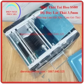 Máy Thái Tai Heo Làm Giò Xào SS80 Độ Dày Lát Thái 3,5mm - Ảnh chi tiết cấu tạo bên trong của máy, với bộ dao gồm nhiều lưỡi dao bằng thép không gỉ, khoang động cơ tách biệt chống nước.