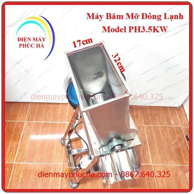 Máy Băm Mỡ Đông Lạnh 3,5Kw 220v - Ảnh cửa nạp liệu của máy với kích thước rộng, bộ dao băm được thiết kế tối ưu, sắc bén.