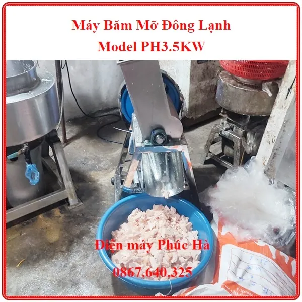 Máy Băm Mỡ Đông Lạnh 3,5Kw 220v - Ảnh thực tế sử dụng khi máy đang băm mỡ đông lạnh tại cơ sở sản xuất giò chả xúc xích