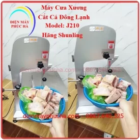 Máy Cưa Xương J210 - Ảnh thực tế sử dụng, máy đang cưa gà đông lạnh với lắt cắt mịn, đẹp