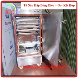 Tủ nấu hấp đa năng dùng điện gas kết hợp có khay kích thước 60x40cm, dùng điện hoặc gas, có chỉnh nhiệt, cài đặt thời gian khi dùng điện
